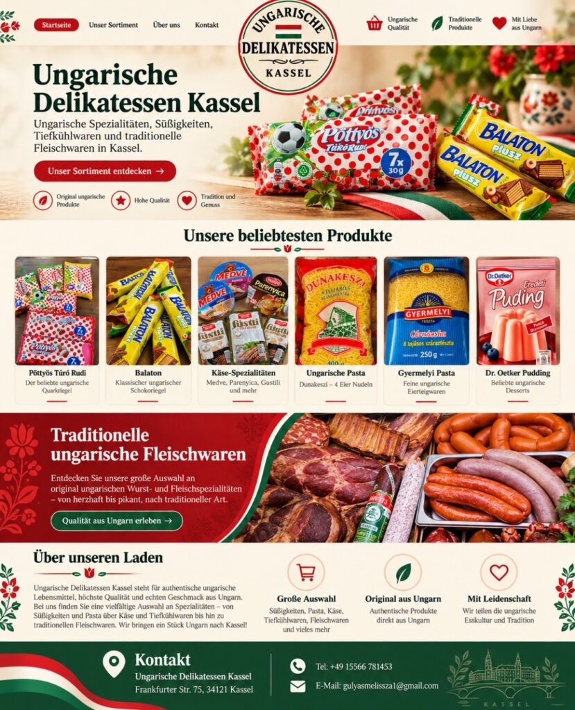 Ungarische Delikatessen Kassel - Auswahl an Túró Rudi, Balaton, Käse, Ungarischen Nudeln, Pudding und traditionellen Fleischwaren